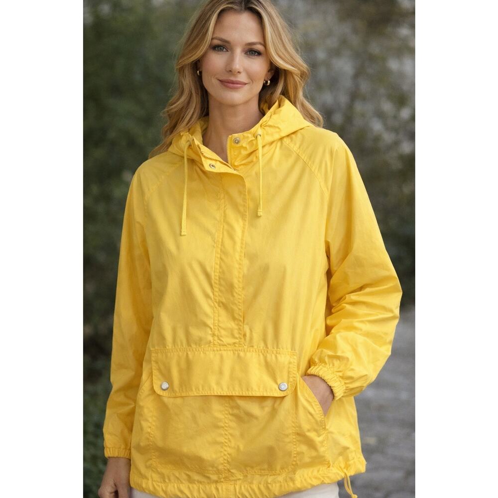 Vintage Talbots Plus Size 2X Yellow Windbreaker Rain Jacket Hooded Coat